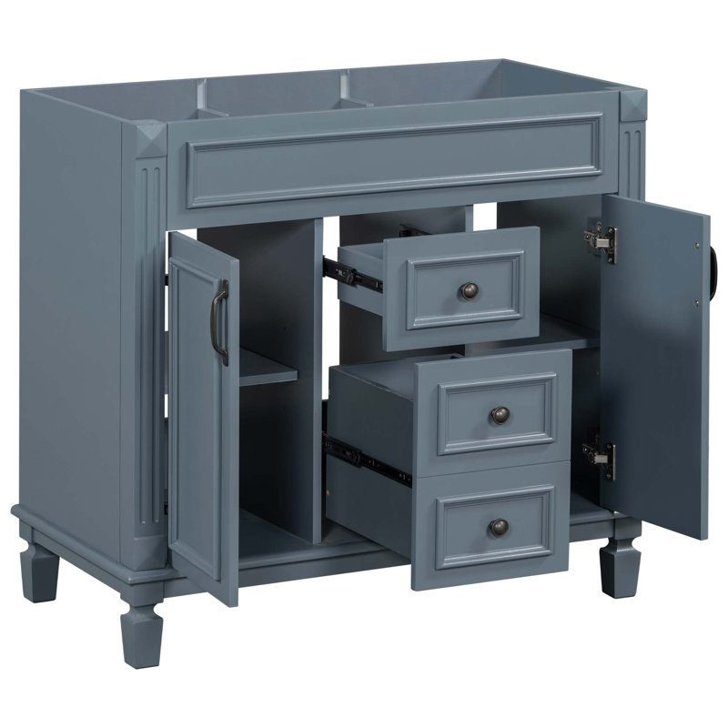 Base de meuble-lavabo moderne avec 2 portes à fermeture douce et 2 tiroirs (PAS D'ÉVIER DE BASSIN), Bleu