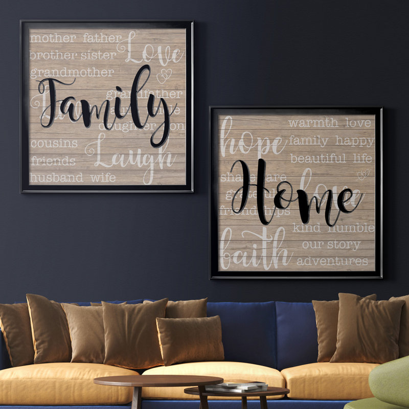 Famille - ensemble de 2 reproductions d'impressions, H 26,5 po x l 53 po x P 1,5 po, Toile avec cadre noir, Pas de tapis