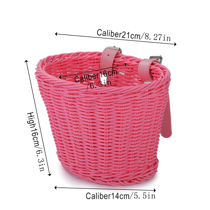 Pink Bike Basket Bicycle Basket Bike Accessories, D Shape Wicker Front Handlebar Bike Basket, Bike Tricycles Basket, 8"*6"