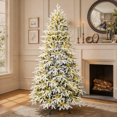 4.5' Warm White Holiday Aisle Signature Flocked Balsam Fir Artificial Christmas Tree with Dual-Color 10-Function LED Lights