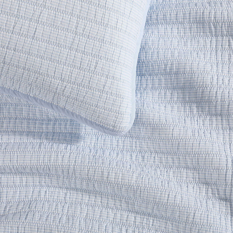 Ensemble de courtepointe réversible en coton Tommy Hilfiger Ithaca, Courtepointe grand + 2 taies décoratives standard, Bleu