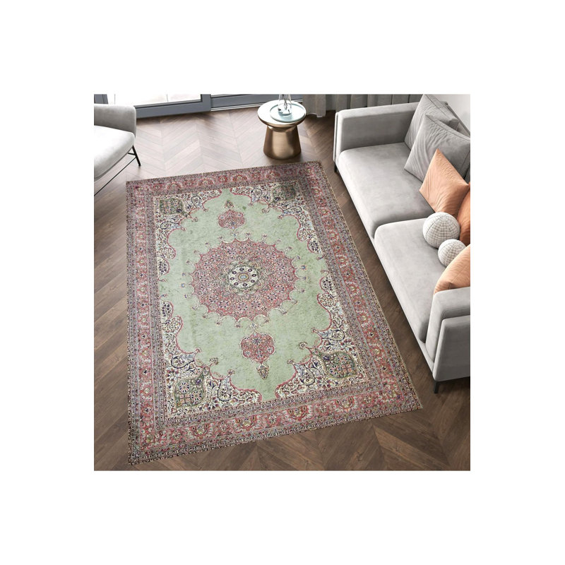 Tapis décoratif lavable rétro vert, Tapis de couloir 2 pi 6 po x 6 pi 7 po inclus