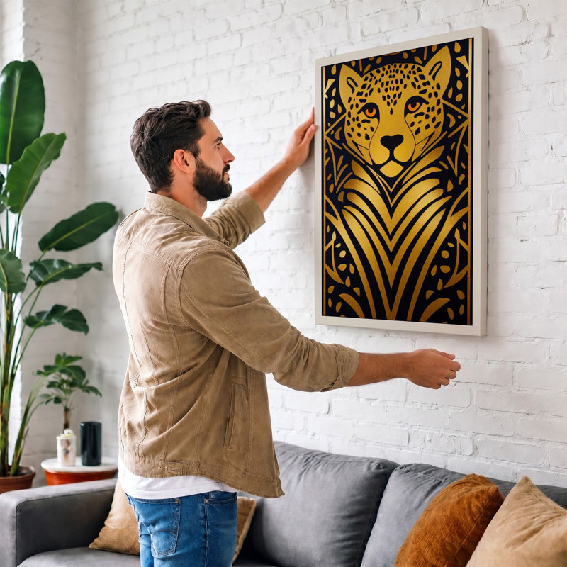 Leopard Heraldic Art Deco - Print, 24x16 - 61.0 x 40.6 cm, White Border