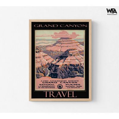 Grand Canyon, affiche de voyage rétro, affiche rétro américaine encadrée, impression d'art mural de bureau de voyage rétro dans les tons de rose