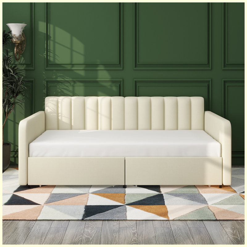 Lit de jour moderne avec 2 tiroirs, Beige