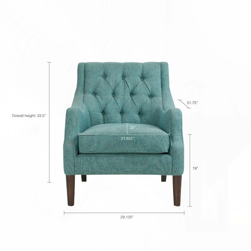 Chaise rembourrée en polyester avec pieds en bois, Bleu sarcelle