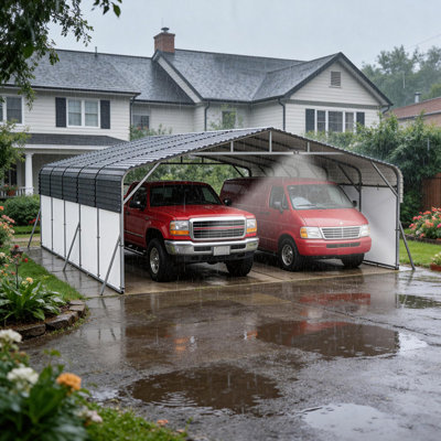 20x25 FT Metal Carport with LED Lighting & Removable Sidewalls, Heavy Duty Garage Shelter with Galvanized Steel Roof for Cars, Trucks, and Boats