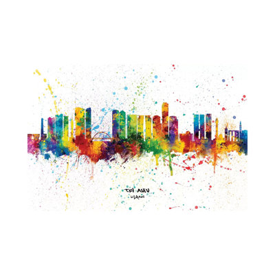 Tel Aviv Israel Skyline Splash by Michael Tompsett - Wrapped Canvas Painting