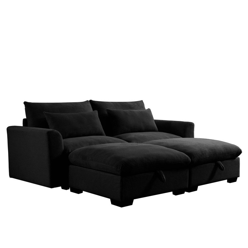 Canapé à deux places en velours côtelé avec 2 repose-pieds de rangement, canapé modulaire à 2 places et sièges confortables