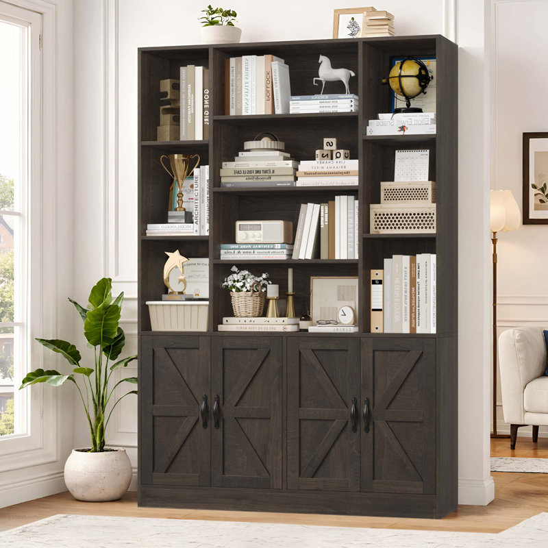 74.8'' H Storage Bookcase With 10 Open Shelves, Dark Brown