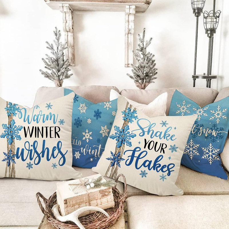 Ensemble de 4 housses de coussins décoratifs Hello Winter