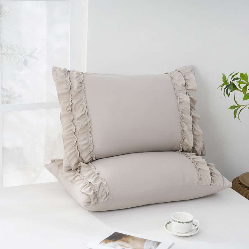 Ruffle King Pillowcases Set of 2,Chic Ruffle Pillow Cases,20x30 inches Taupe Pillow Covers,French Country Vintage Ruffled Pillowcases 2 Pack,Soft Microfiber
