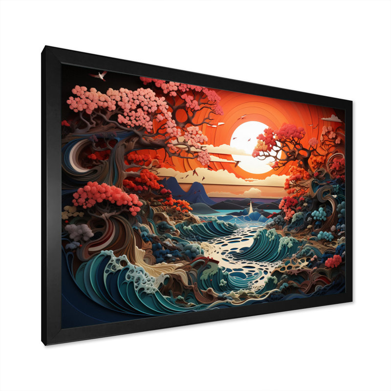 Papercut Peach Sunrise Eernal Renewal, Cadre photo noir, H 16 po x l 32 po x P 1 po