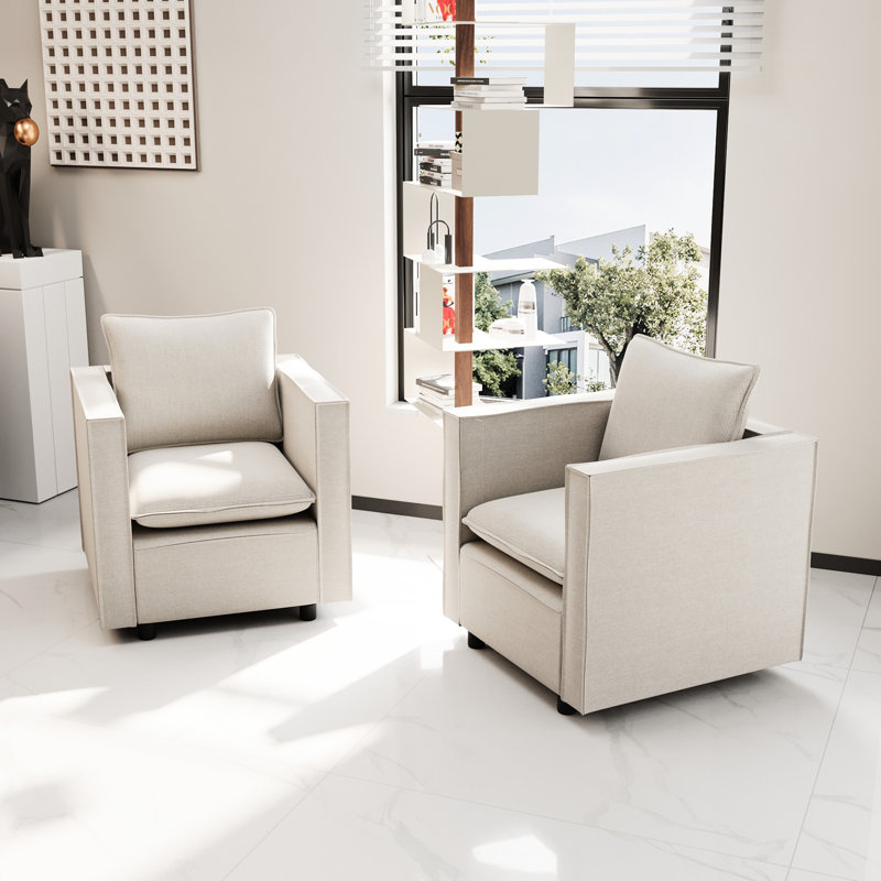 Fauteuil de lecture beige moderne - doux et confortable, tissu en lin, rembourrage en mousse, mousse de chaise de coin confortable, profondeur modérée, idéal pour la détente