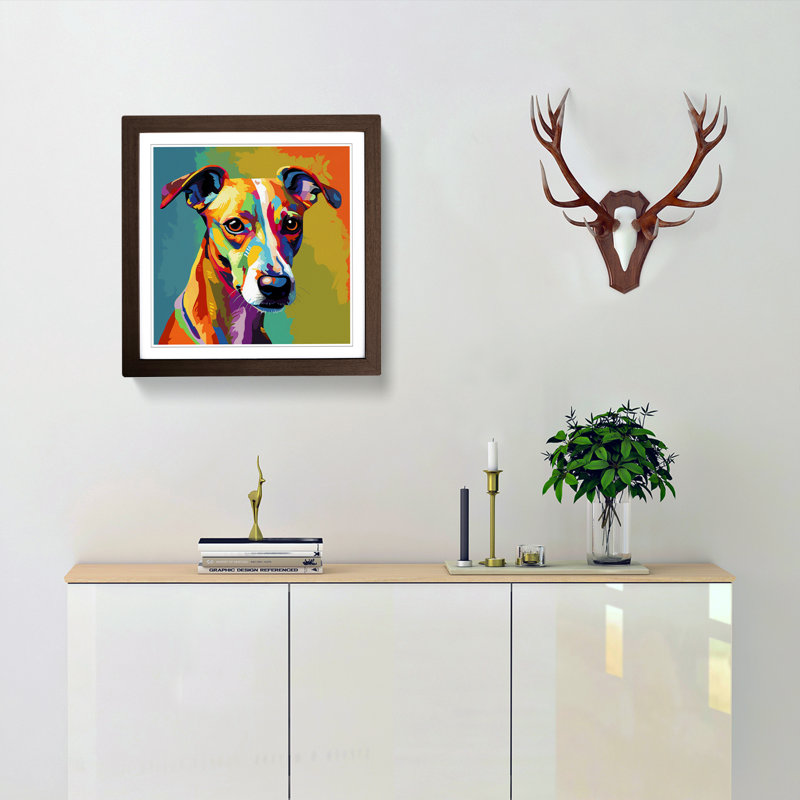 Whippet Pop Art No.1 - Framed Print, Walnut