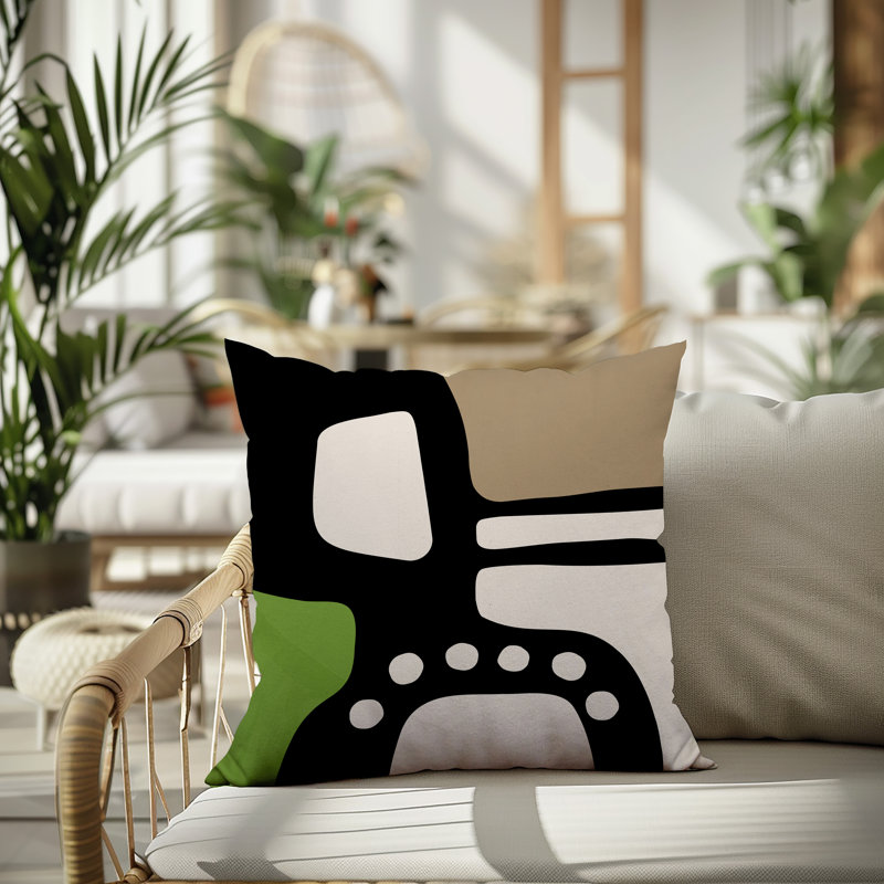Oreiller carré réversible intérieur / extérieur Tobe Minimalist, H 19 po x l 19 po, Chartreuse / noir / blanc cassé