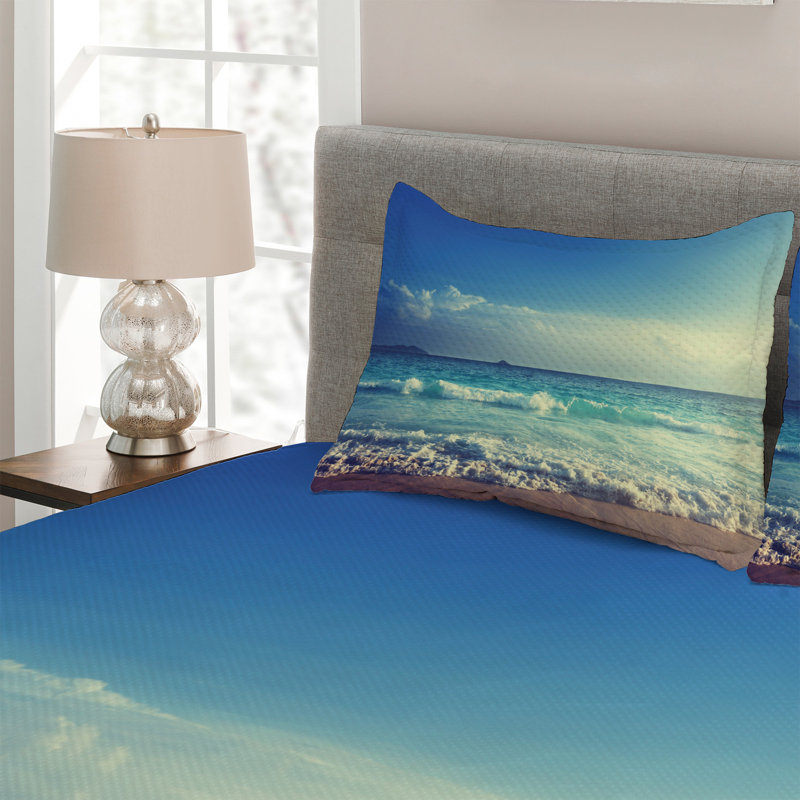 Hypnotic Coastal Polyester Coverlet, King Bedspread + 2 Shams