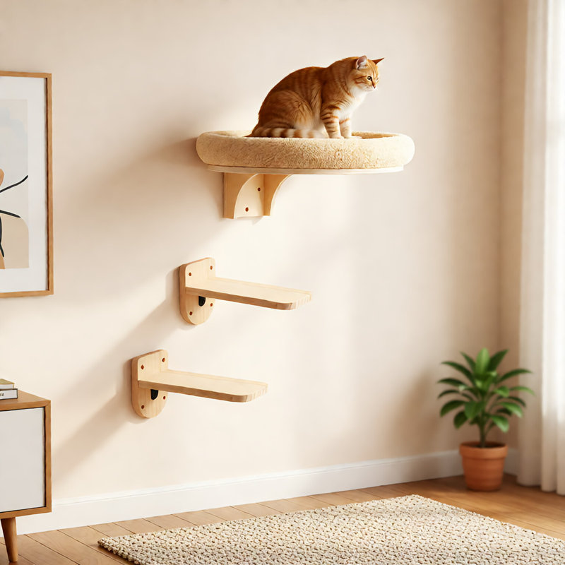 Lit mural pour chat avec 2 marches