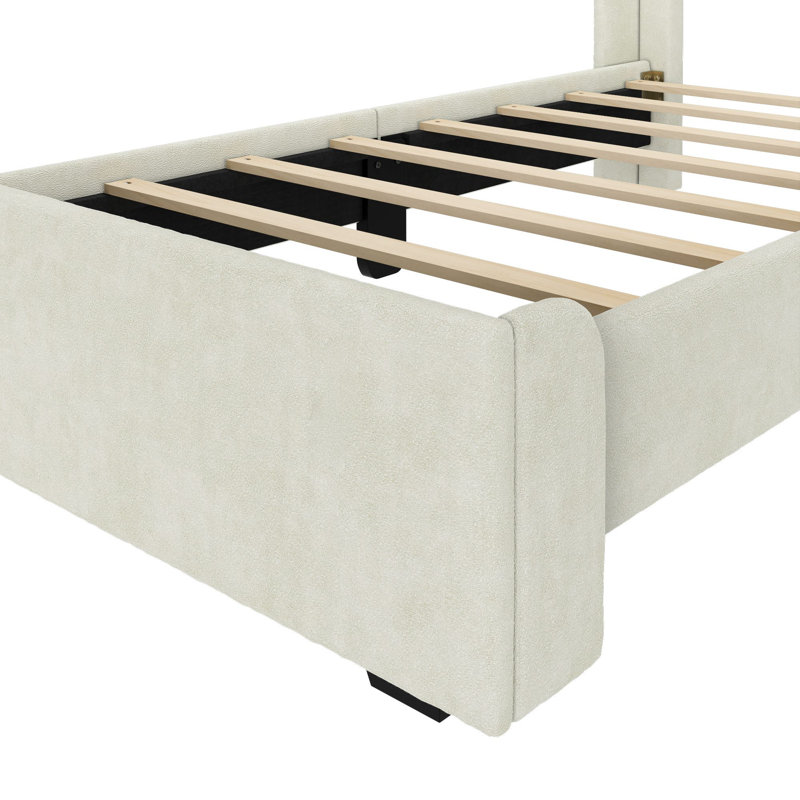 Solid Wood Upholstered Panel Bed with Rectangular Headboard, Twin, Cream