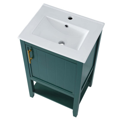 Meuble-lavabo de 20 po avec lavabo, armoire de salle de bain avec porte à fermeture douce, support de rangement et tablette ouverte