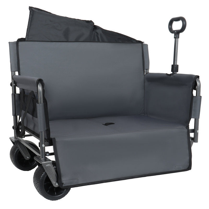 Chariot de chariot pliant convertible 3-en-1 avec banc - Chariot utilitaire robuste avec roues tout-terrain et rangement