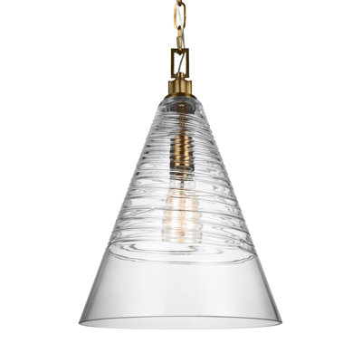 Single Light Ribbed Glass Dimmable Pendant