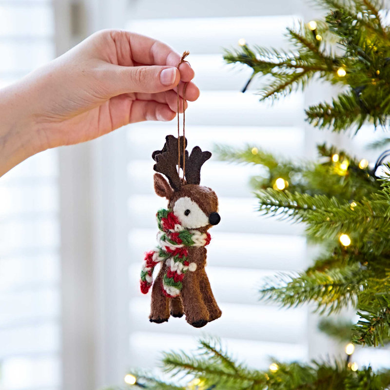 7cm Handmade Wool / Felt Hanging Figurine Ornament, Brown