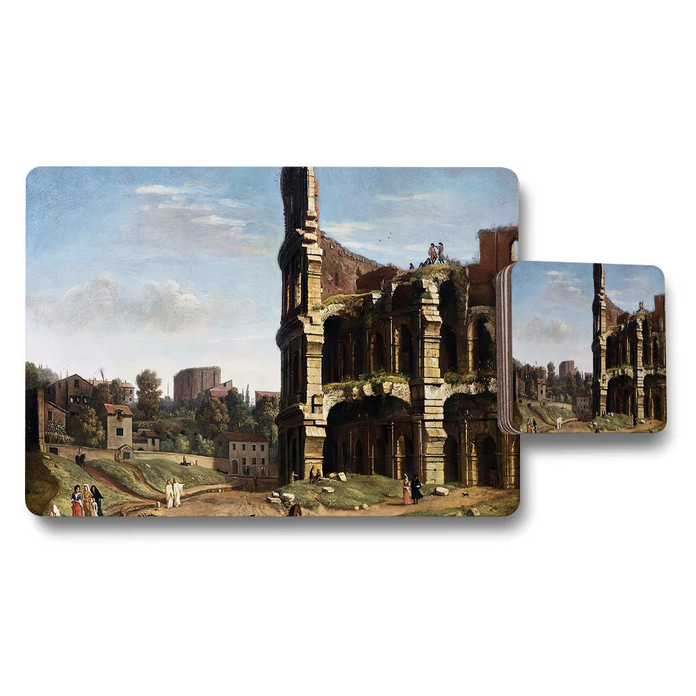 Placemat Coaster Set With Ancient Ruins Landscape Artwork Print
