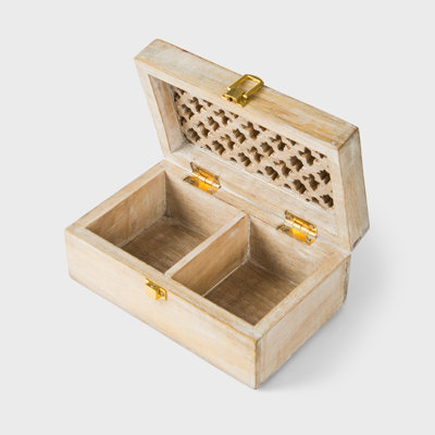 Boîte de rangement en bois de manguier blanchi à la main 2 compartiments