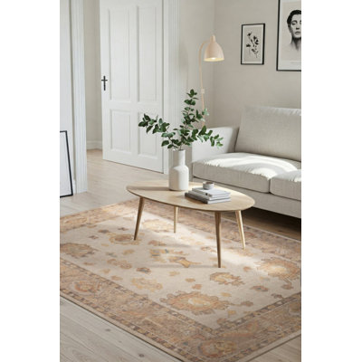 Tapis en chenille à motif tissé classique à motif reliques beige et jaune Relic