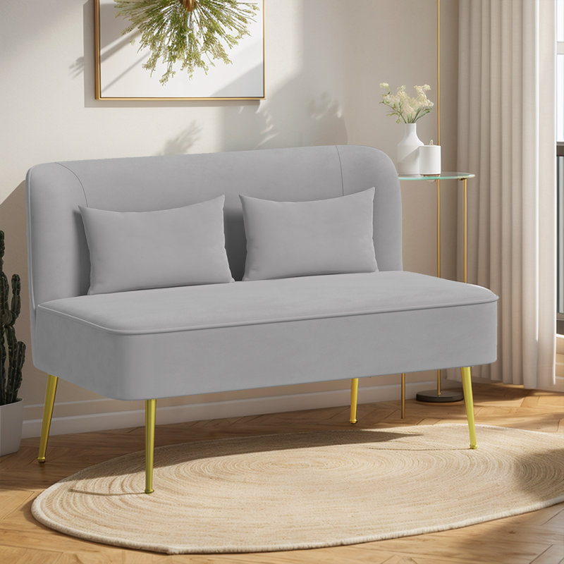 45.3" Loveseat Sofa, Comfy Upholstered Small Couch With 2 Pillows And Metal Legs, Modern Armless Seat For Small Spaces, Bedroom, Living Room