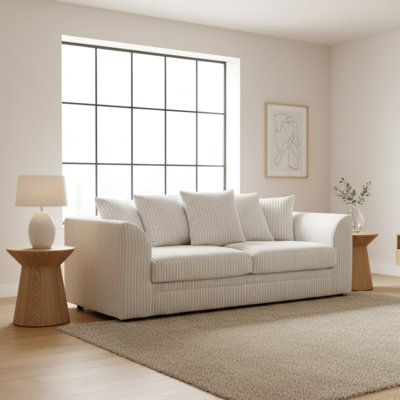 3 Seater Jumbo Cord Sofa – Small Back Sectional With Fixed Cushions & Deep Seating For Living Room Comfort