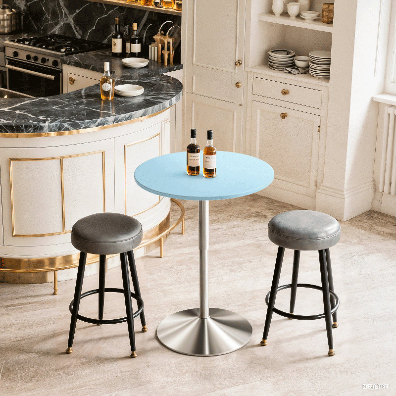 Bistro Pub Table Round Adjustable Height Bar Cocktail Table Swivel Dining Table with Chrome Base, Blue