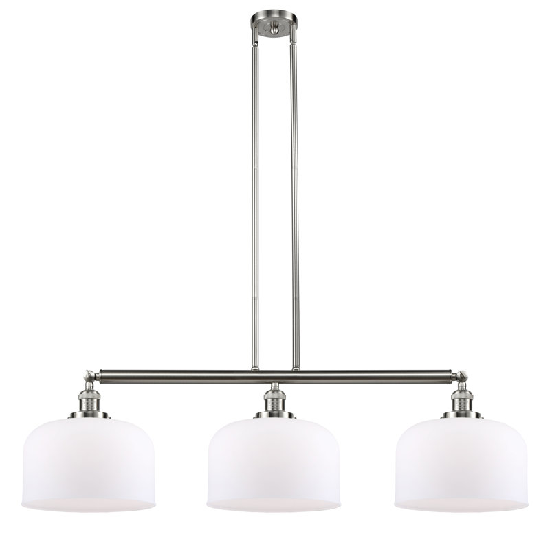 Bell - Luminaire suspendu pour îlot de cuisine 3 lumières 42 " , Nickel satiné brossé, Blanc mat, DEL