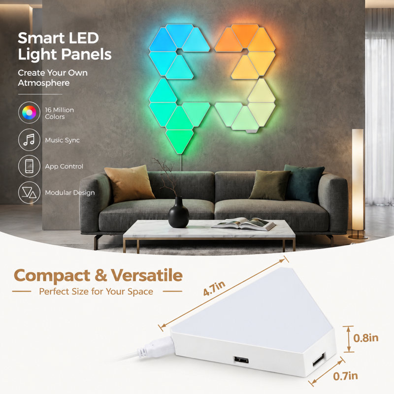Dynamic Effects Smart Hexagon Panels,Set Of 20 Triangular Light Panels; Smart Led Wall Lamps Compatible With App And Remote Control