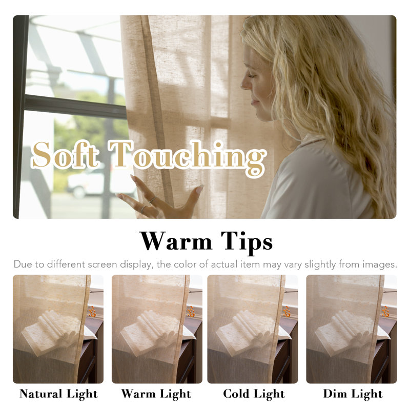 Linen Blended Textured Semi-Sheer Grommet Curtains - 37"/52" Widths Semi-Private & Light-Filtering Linen-Style Panels for Bedroom 