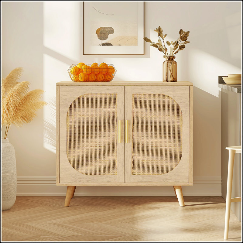 Natural Color Buffet Cabinet With Spacious Storage And Solid Wood Feet,  For Modern And Rustic Kitchens, Natural