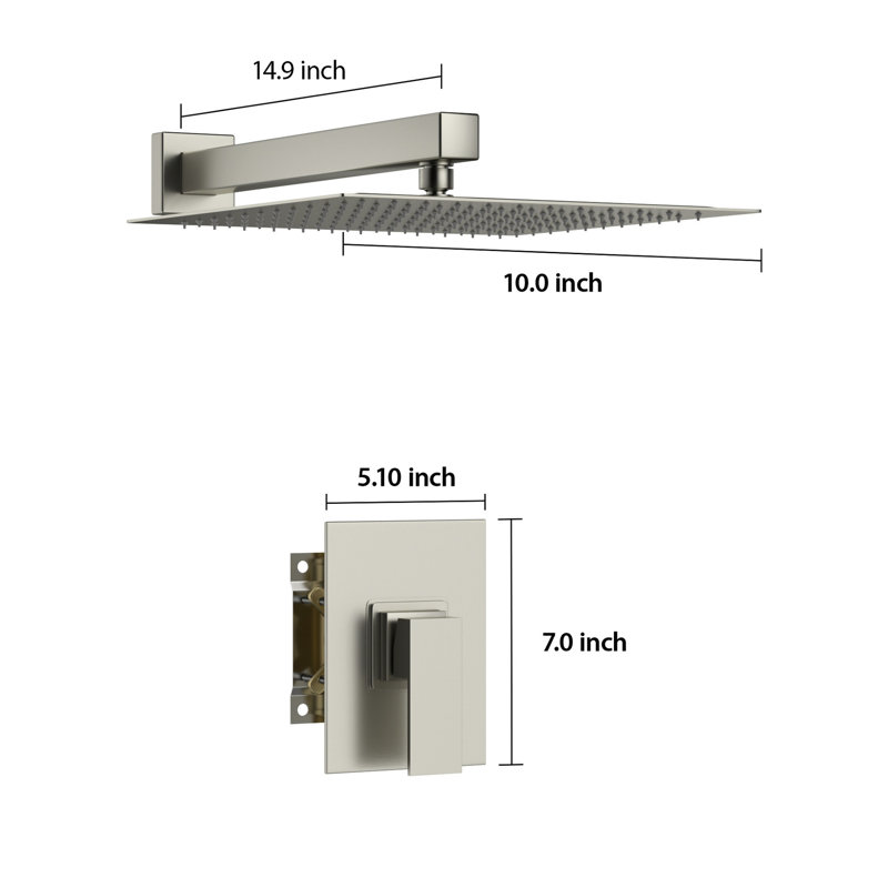 Robinet de douche en nickel brossé - Tête de pluie 10 "et valve équilibrée, fixation murale, installation facile superbe avec 10 pouces et valve pour installer l'éclairage