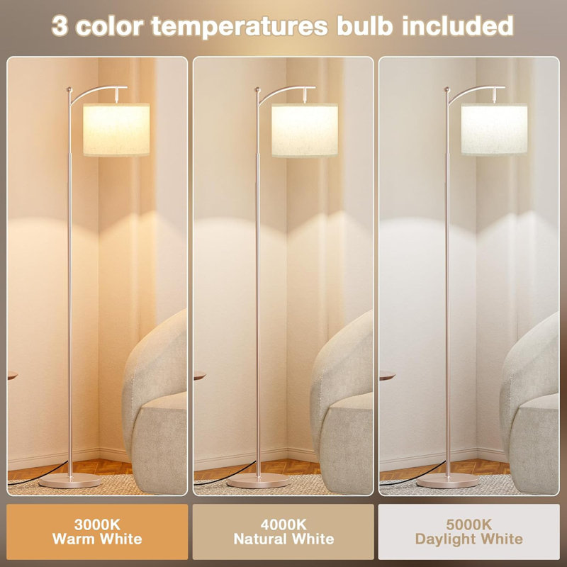 60" Floor Lamp With Adjustable Beige Shade, 3 Color Temperatures & 9W LED Bulb - Tall Lamp For Living Room, Bedroom, Office