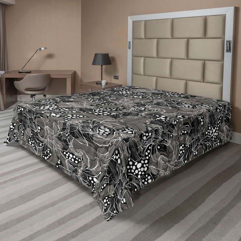 Ambesonne Flat Sheet Floral Grunge Art, Charcoal Gray Floral, Full Flat Sheet