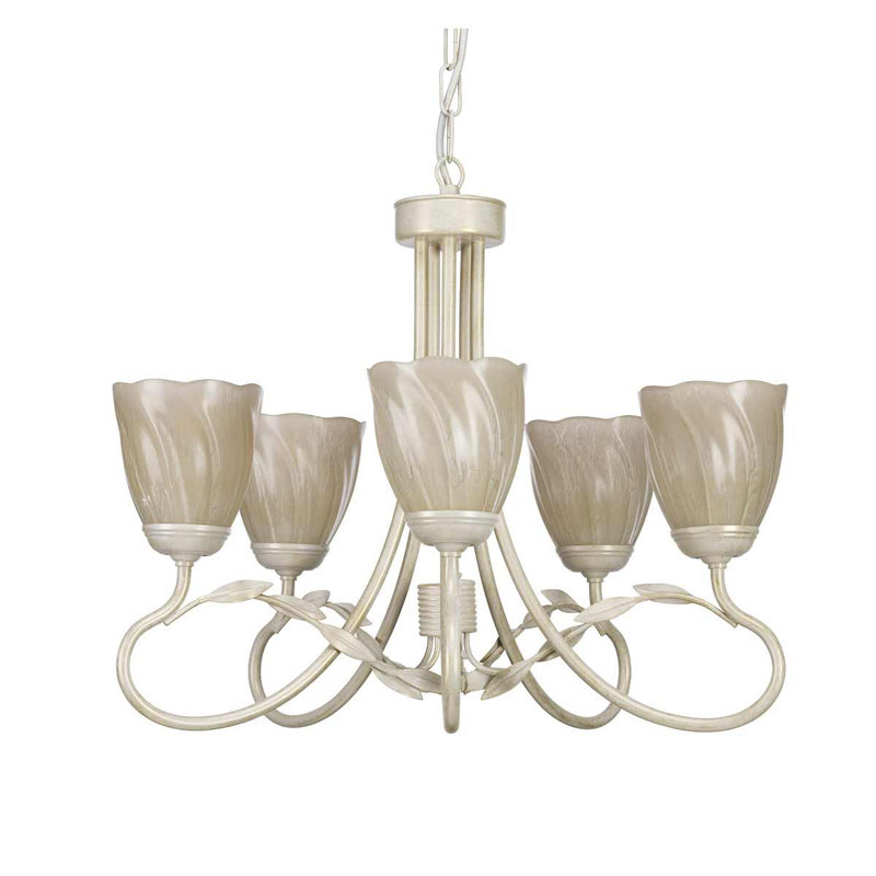 Bardell 5 - Light Candle Style Chandelier, Ivory and Gold
