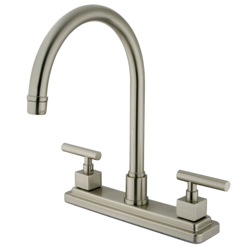 Robinet de cuisine central à deux poignées 8 po Kingston Brass Claremont, Nickel brossé, Sans douchette latérale