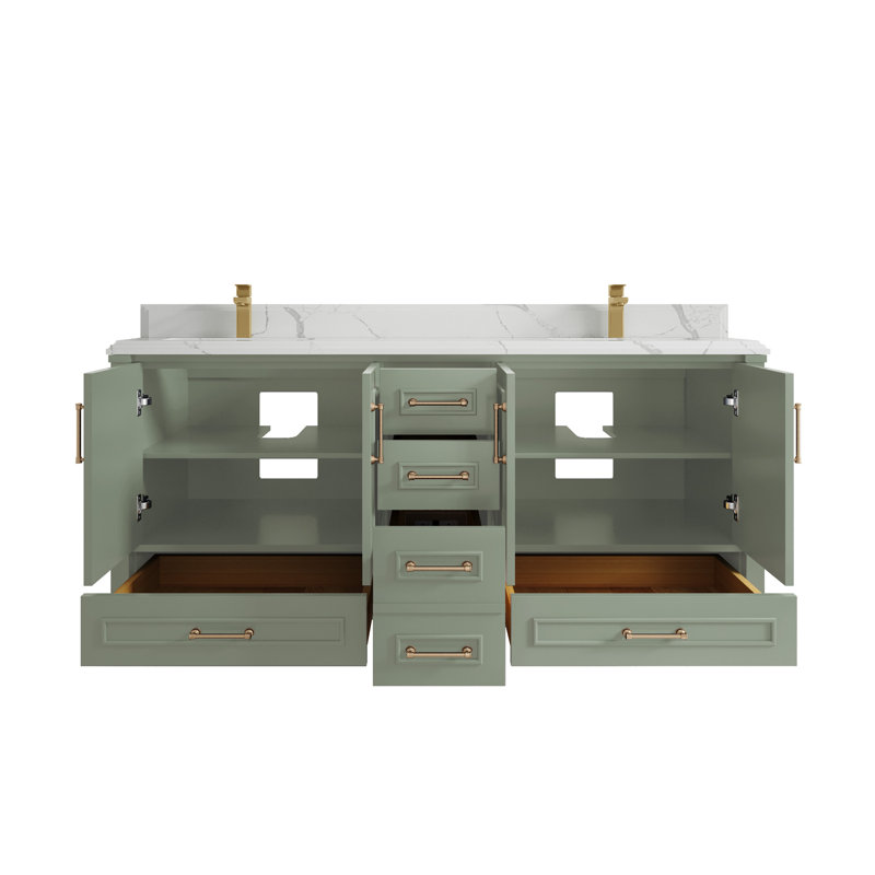 Moncef 72 po X P 22 po Meuble-lavabo double D D Evergreen, Vert, Calacatta Laza