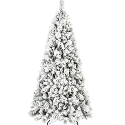 1252 Tips 7.5ft Flocked Christmas Tree Lit Up By 500 Warm White Led Lights, Snowy & Hard Needle Branches, Hinged Design For Smooth Installation, Heavy - Duty Metal Support Holiday Decorating
