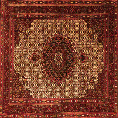 Tapis oriental rouge / noir / beige en laine / polyester tissé à la machine 4 pi x 4 pi Galva
