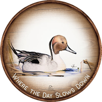 Pintail, panneau rond en bois de 53 cm (21 pouces), « Là où le temps ralentit »