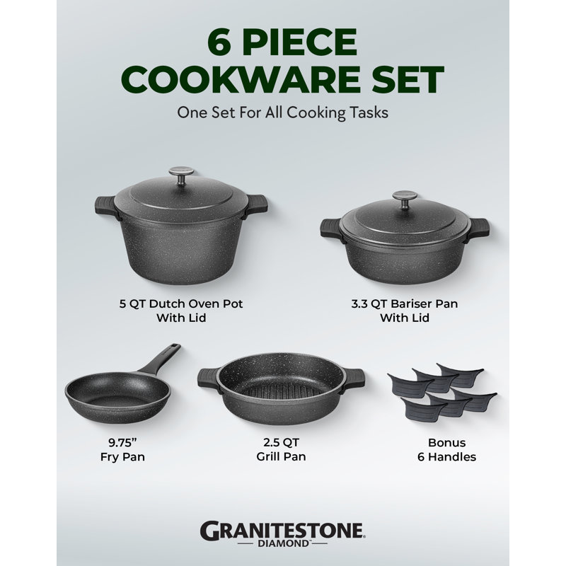Granitestone Diamond 6 PC Nonstick Heavy Duty Nesting Pots Cookware Set