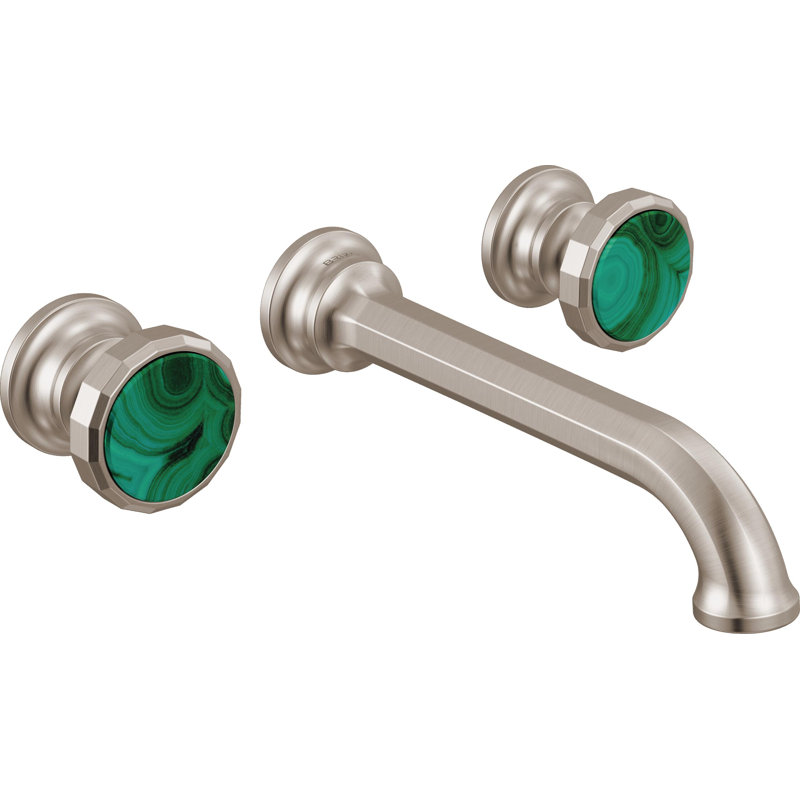 Beauclere™ Two-Handle Wall Mount Lavatory Faucet, Brilliance Luxe Nickel, Wheel Handle With Malachite