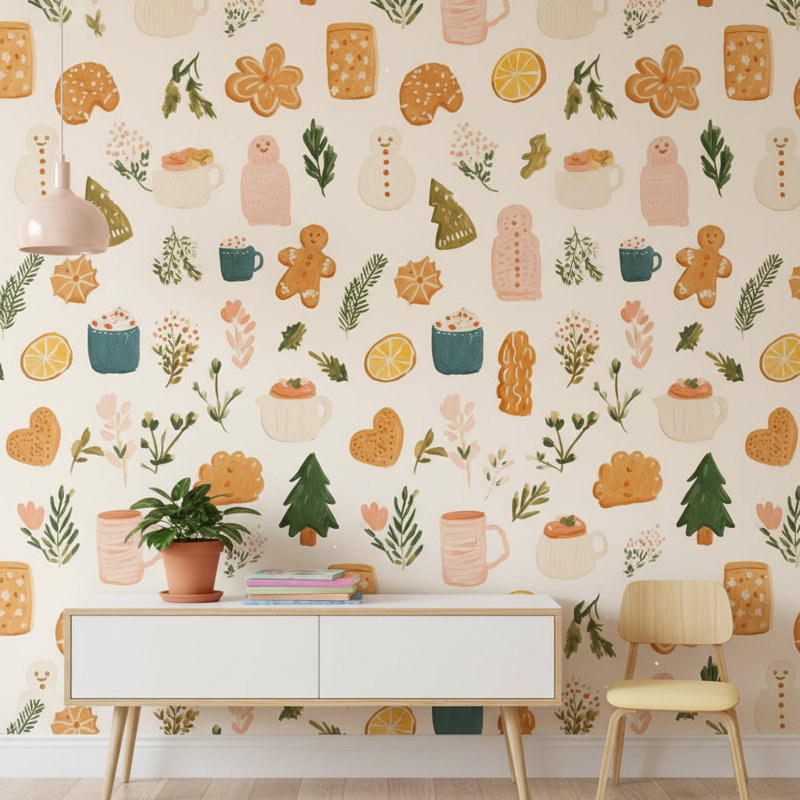 Papier peint fantaisiste moderne pain d'épice fantaisiste