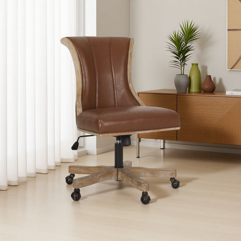 Komar Lindy Upholstered Height Adjustable Task Chair, Cognac, Faux Leather